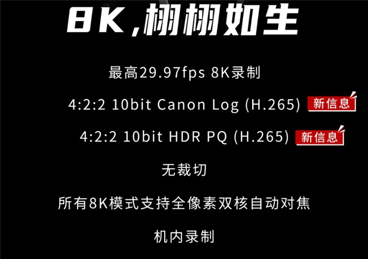 佳能 EOS R5 更多细节公布：8K RAW 29.97fps录制，全像素双核对焦